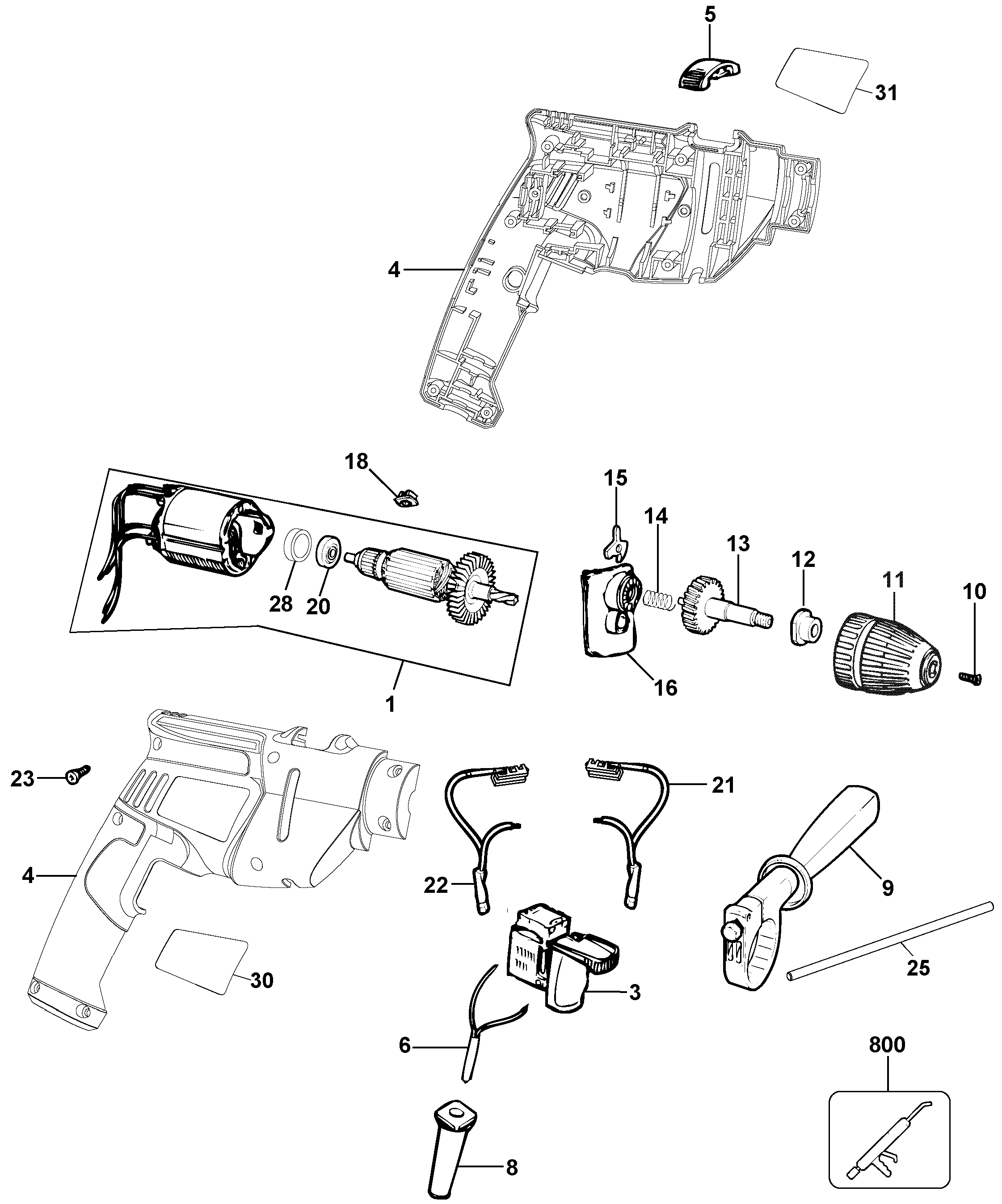 Page A Diagram and Parts List for KR550-BR 1 Black and Decker Hammer Drill